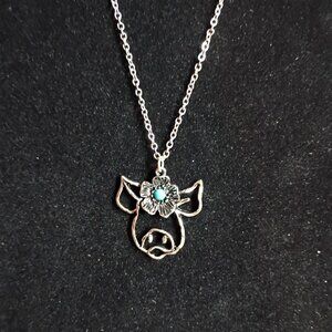 Western Pig Head Necklace Turquoise Floral Cowgirl Southwestern Pendant